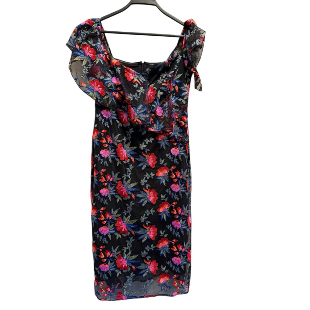 Sam Edelman Dress Floral Embroidered Midi Black Red Women’s Size 10 NWT‎